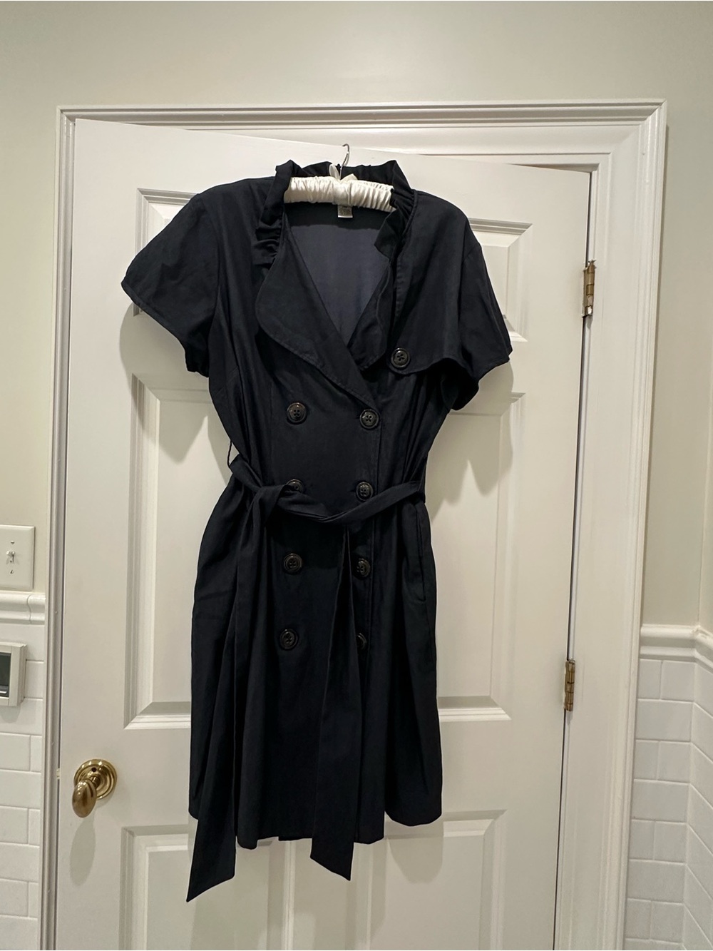 Classic Denim Double-Breasted Belted Dress